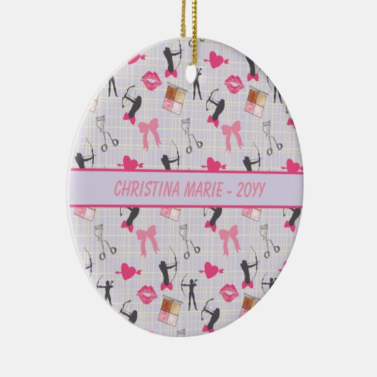 Girls Archery - Girly Hearts and Makeup Keramisch Ornament (Rechts)