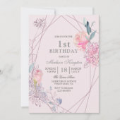 Girls Baby Pink Cute Floral 1e verjaardag Kaart (Voorkant)