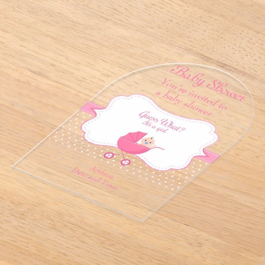 Girl's Baby shower Clear Acryl Uitnodiging Kaart 2 (Laagn)