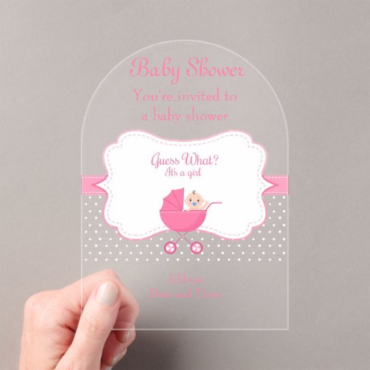 Girl's Baby shower Clear Acryl Uitnodiging Kaart 2 (Insitu (Draagbaar))