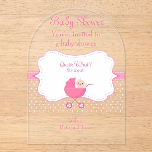 Girl's Baby shower Clear Acryl Uitnodiging Kaart 2 (Voorkant)