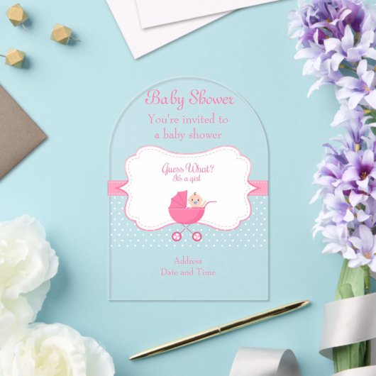 Girl's Baby shower Clear Acryl Uitnodiging Kaart 2 (Insitu (Huwelijk))