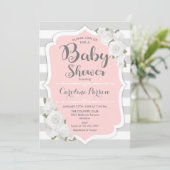 Girls Baby shower Invitation - Roze Grijs Kaart (Staand voorkant)
