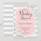 Girls Baby shower Invitation - Roze Grijs Kaart (Voorkant / Achterkant)