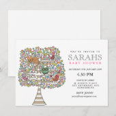 Girls Baby shower Owl Cat & Birds Invite Kaart (Voorkant / Achterkant)