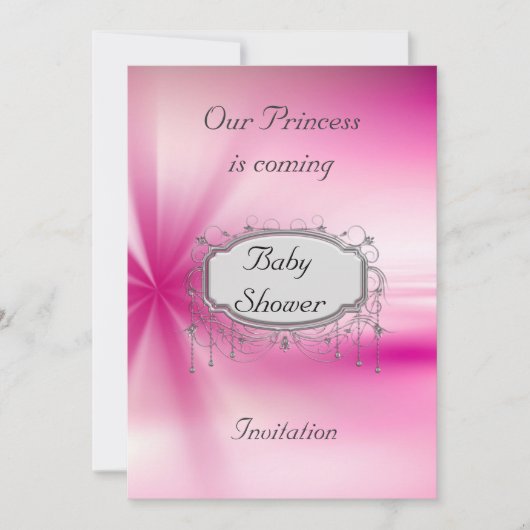 Girls Baby shower Party Pink Silver Invitation Kaart (Voorkant)