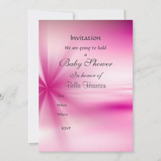 Girls Baby shower Party Pink Silver Invitation Kaart (Achterkant)