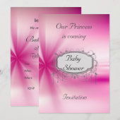Girls Baby shower Party Pink Silver Invitation Kaart (Voorkant / Achterkant)
