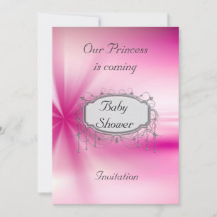 Girls Baby shower Party Pink Silver Invitation Kaart