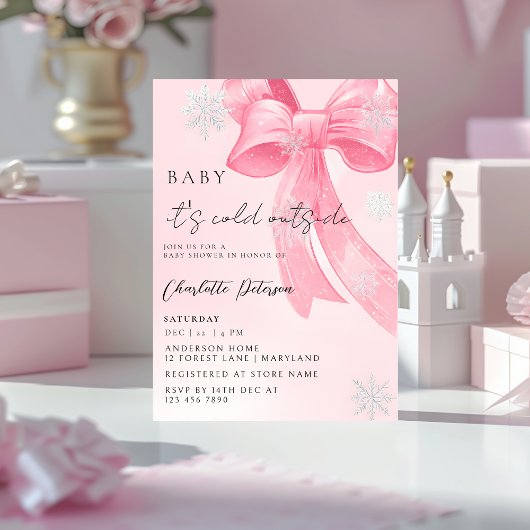 Girl's Baby Shower pine trees Winter Bow coquette Kaart