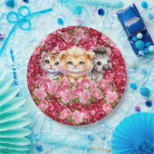 Girl's Baby shower Pink Glitter Wild Animals Papieren Bordje (Feest)