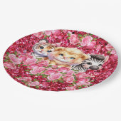 Girl's Baby shower Pink Glitter Wild Animals Papieren Bordje (Gekanteld)