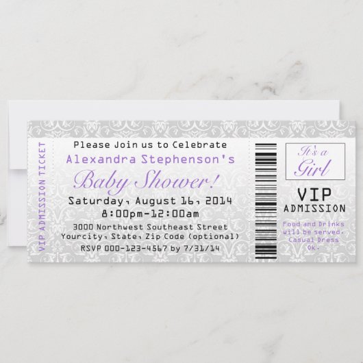 Girl's Baby shower Ticket uitnodigingen (Voorkant)