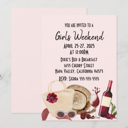 Girls Bachelorette Getaway Weekend Uitnodiging (Voorkant / Achterkant)