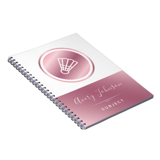 Girls Badminton Pink Rose Gold Elegant Sport Thema Notitieboek (Rechterzijde)