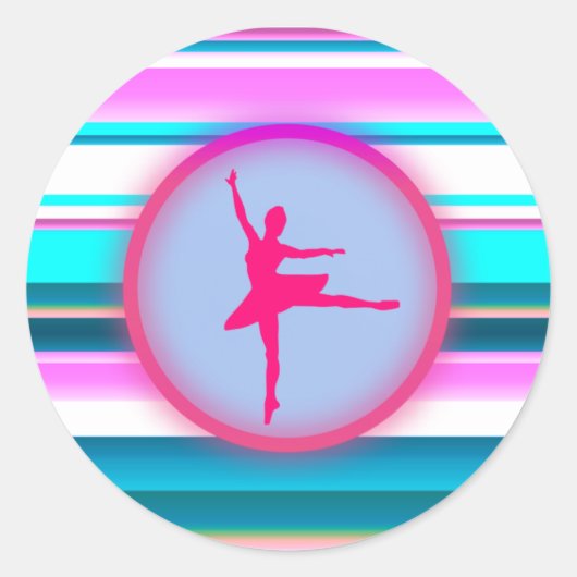 Girls Ballerina Dance Stripes Ronde Sticker (Voorkant)