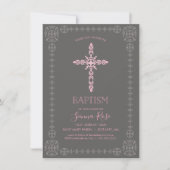 Girls Baptism, Christening Invitation w/Cross Kaart (Voorkant)