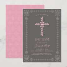 Girls Baptism, Christening Invitation w/Cross