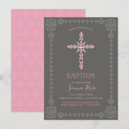 Girls Baptism, Christening Invitation w/Cross Kaart