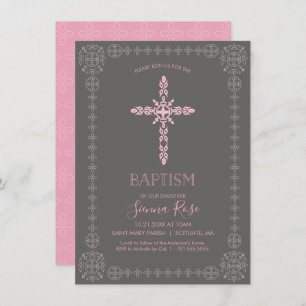Girls Baptism, Christening Invitation w/Cross Kaart