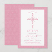 Girls Baptism, Christening Invitation w/Cross Kaart (Voorkant / Achterkant)