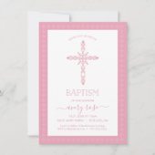 Girls Baptism, Christening Invitation w/Cross Kaart (Voorkant)