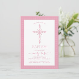 Girls Baptism, Christening Invitation w/Cross Kaart