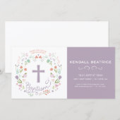 Girl's Baptism Invitation Kaart - Invite w/ Cross (Voorkant / Achterkant)