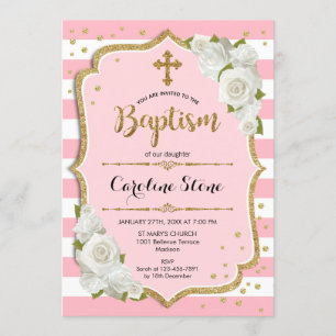 Girls Baptism Invitation - Roze Gold White Kaart