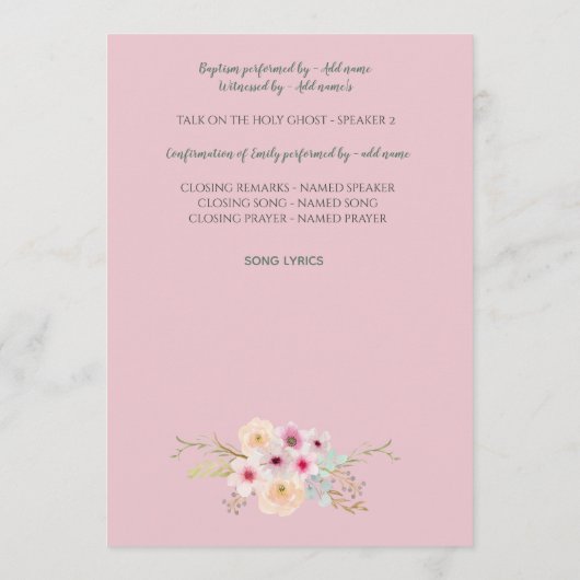 GIRLS Baptism Programme - Floral Cross Programmakaart (Achterkant)