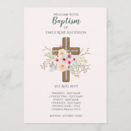 GIRLS Baptism Programme - Floral Cross Programmakaart