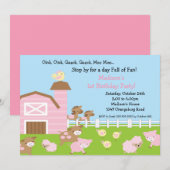 Girls Barn Animal Fun Birthday Party Kaart (Voorkant / Achterkant)