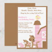 Girls Barn Animal Fun Birthday Party Kaart (Voorkant / Achterkant)