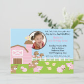 Girls Barn Animal Fun Photo Birthday Invitation Kaart (Staand voorkant)