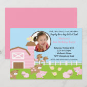 Girls Barn Animal Fun Photo Birthday Invitation Kaart (Voorkant / Achterkant)