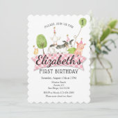 Girls Barnyard 1st Birthday Invitation Kaart (Staand voorkant)