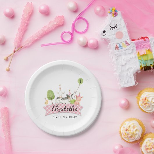 Girls Barnyard Birthday Party Papieren Bordje (Feest)