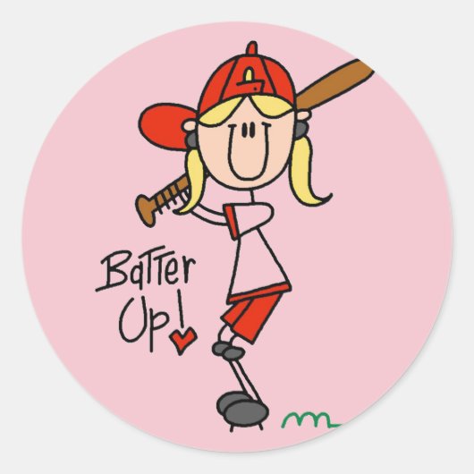 Girls Baseball Batter-up-shirts en cadeautjes Ronde Sticker (Voorkant)
