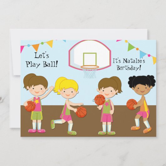 Girls Basketball Birthday 5x7 Uitnodiging (Voorkant)
