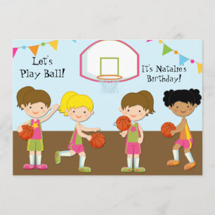Girls Basketball Birthday 5x7 Uitnodiging