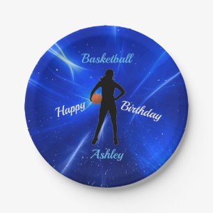 Girls Basketball Blue Birthday Paper Borden Papieren Bordje