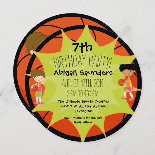 Girls Basketball Custom Birthday Ciritation Kaart (Voorkant / Achterkant)
