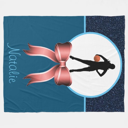 Girls Basketball Glitter en Bow Fleece Blanket (Voorkant (Horizontaal))