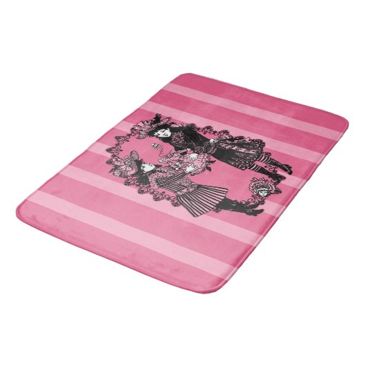 Girls Behead Doll Pink Stripe Badmat (Gekanteld)