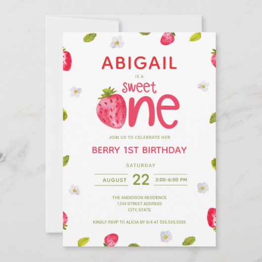 Girl's Berry Eerste Verjaardag Kaart (Voorkant)