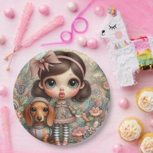 Girl's Big Eyes Teckel Party Papieren Borden Bordje
