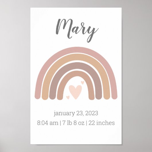 Girls Birth Stats Poster Personalized Rainbow (Voorkant)