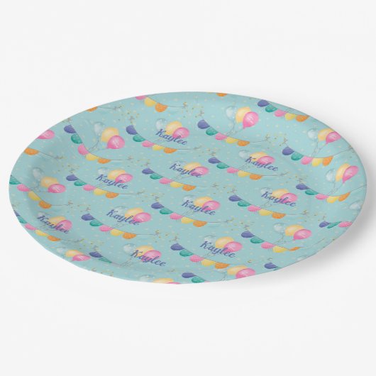 Girls Birthday Balloons en Polka Dots Papieren Bordje (Gekanteld)