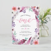 Girls Birthday Boho Uitnodiging eerste verjaardag (Staand voorkant)