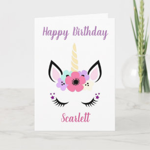 Girls Birthday Card - Unicorn Head Pink Kaart